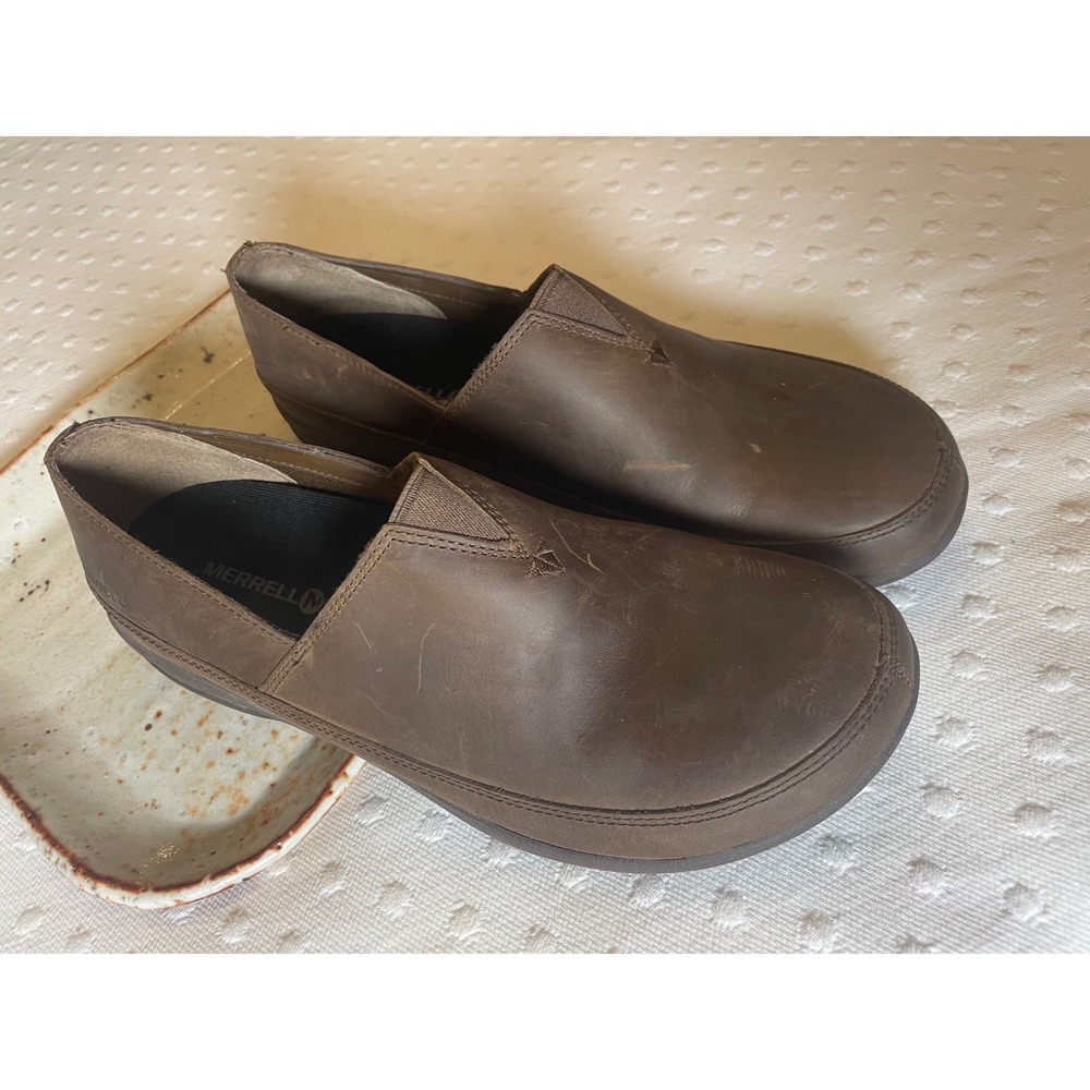 Merrell Womens Dark Earth Leather Slip On Shoes J94556 Size 10